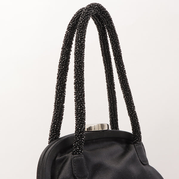Gucci Satin Beads Logo Kiss-Lock Clasp Hand Bag Black