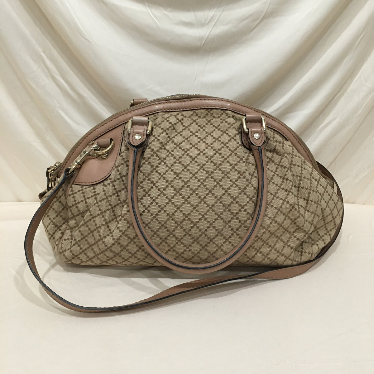 Gucci Brown Pink Canvas Sukey 2-ways Shoulder Bag Sku# 71207
