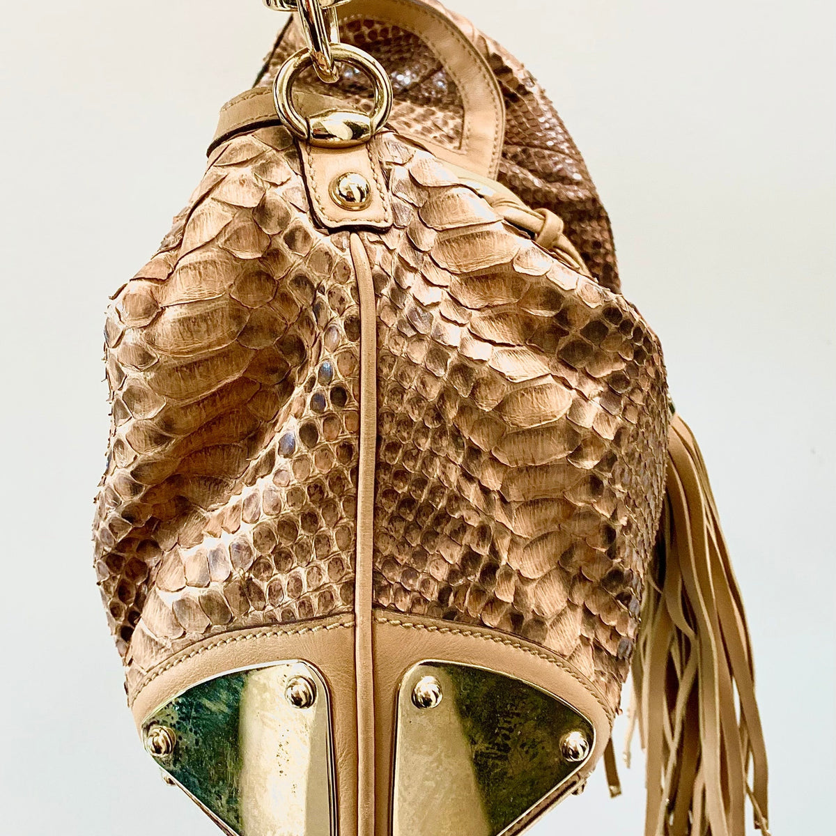 GUCCI BEIGE PYTHON INDY HOBO BAG