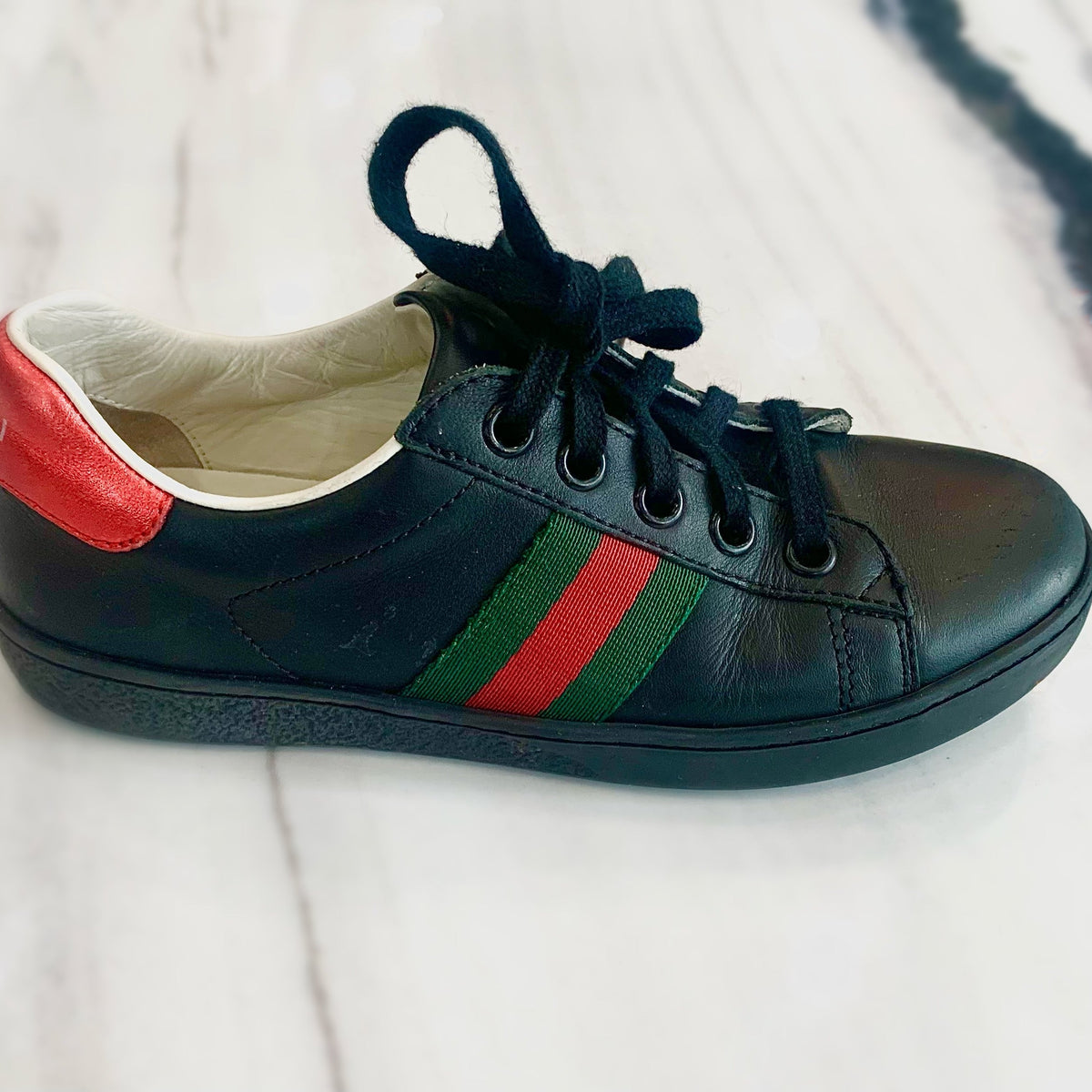 GUCCI BLACK LEATHER LOW-TOP TODDLER SNEAKERS