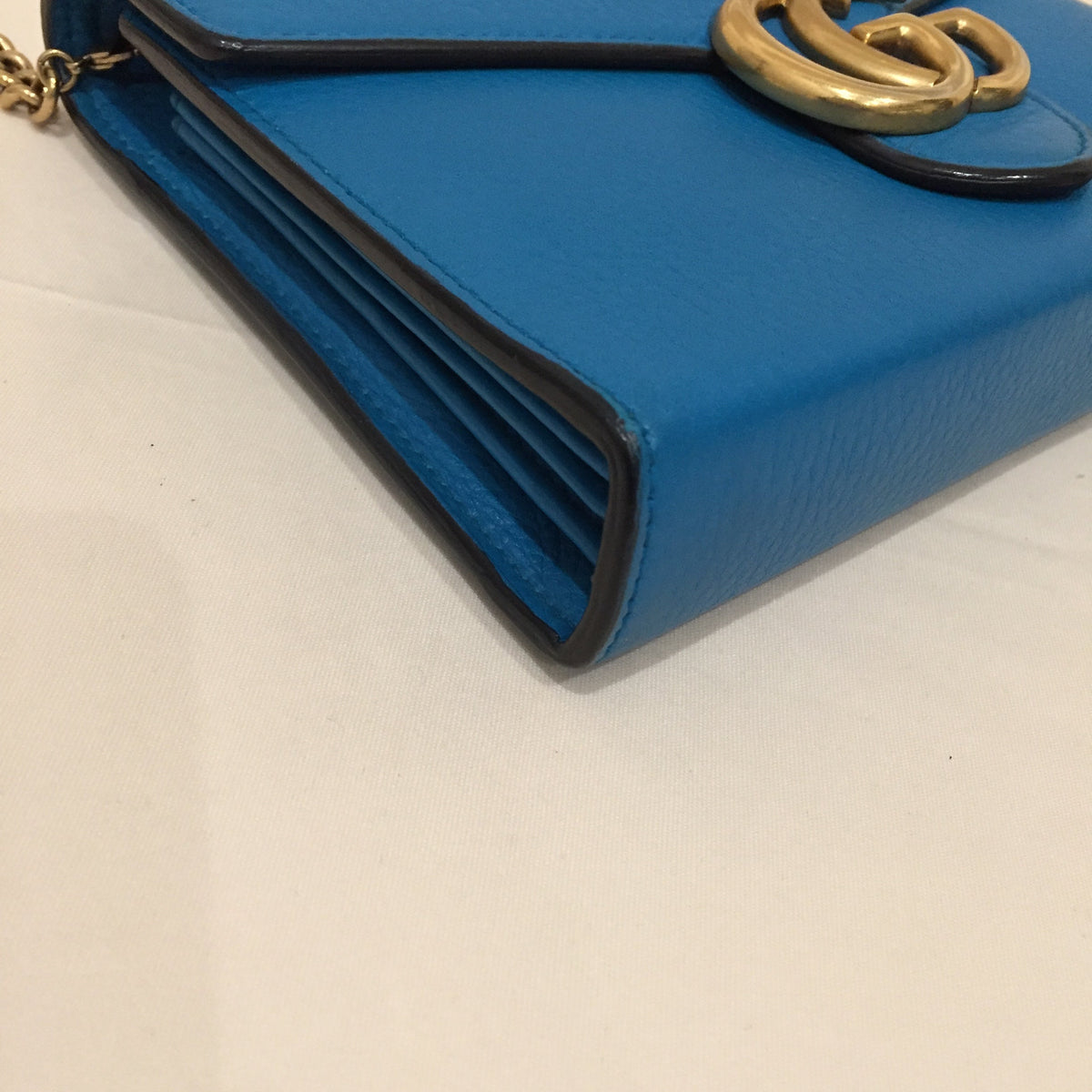 Gucci Blue Leather Wallet On Chain Crossbody Bag Sku# 71956