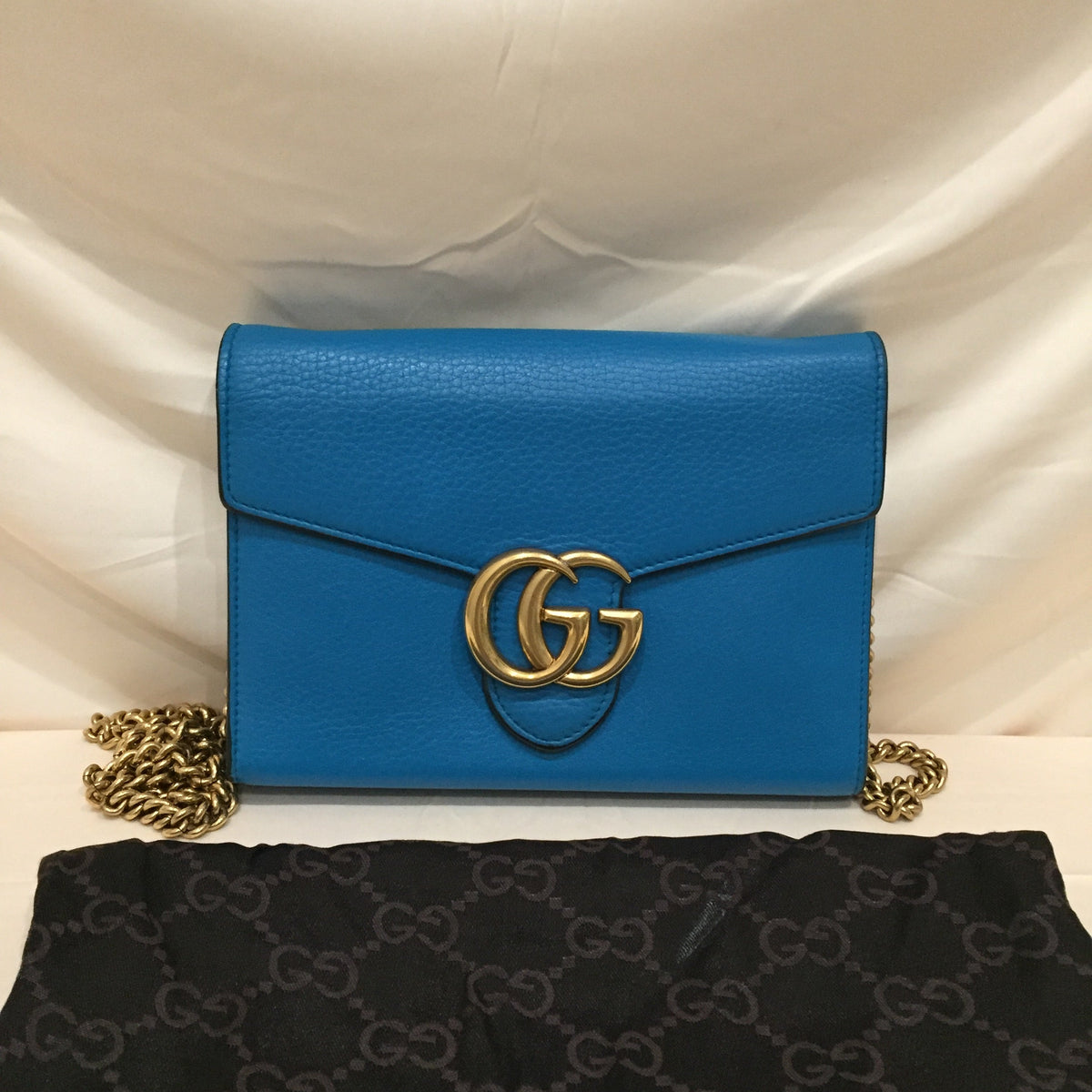 Gucci Blue Leather Wallet On Chain Crossbody Bag Sku# 71956