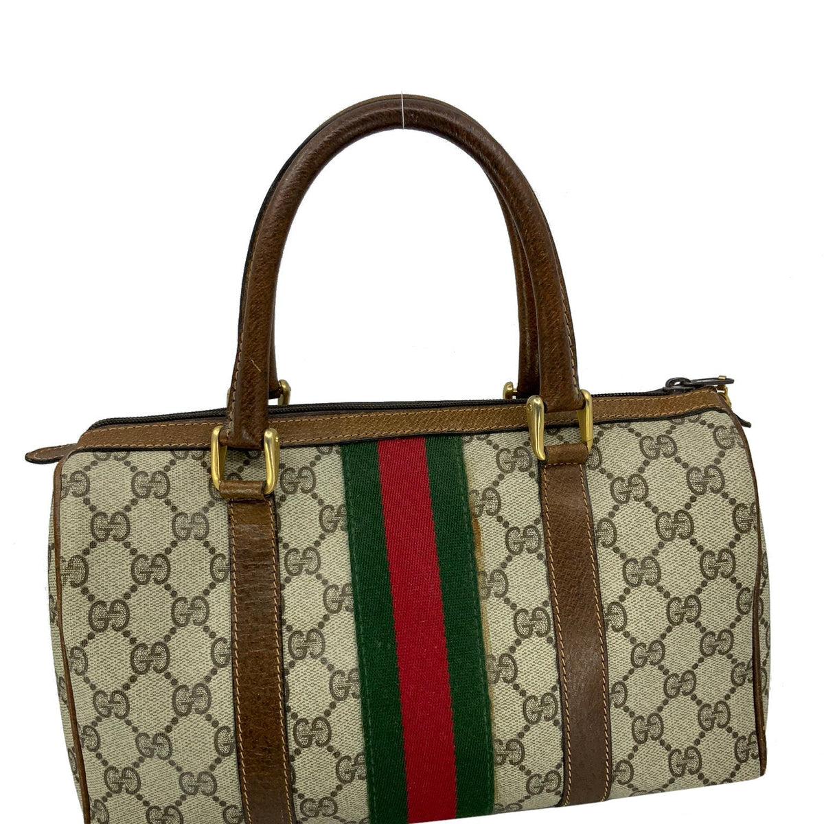 Gucci Vintage Boston Sherry Line Monogram Canvas Small Satchel Bag
