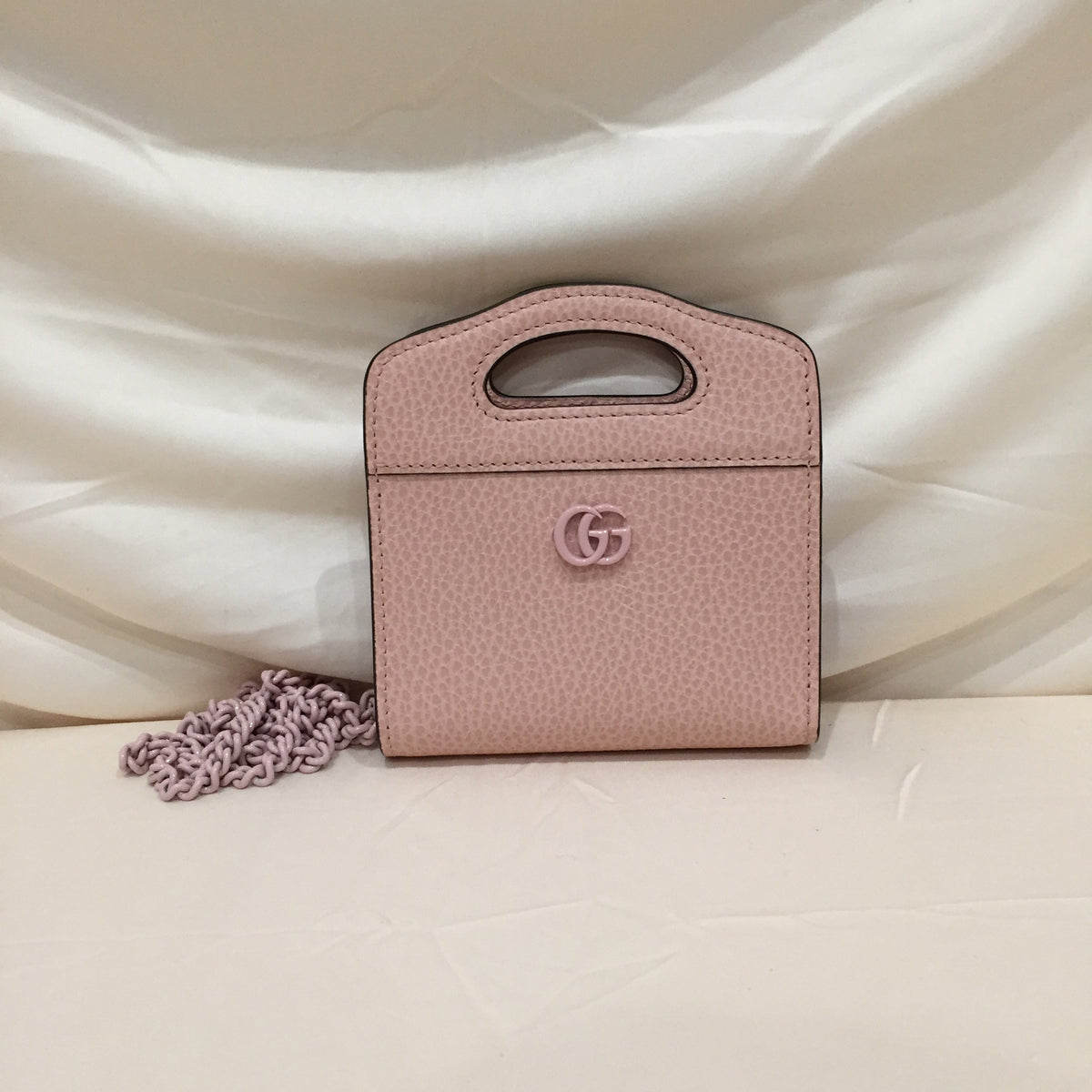 Gucci GG Pink Top Handle Bifold Chain Enamel Wallet Sku# 71982