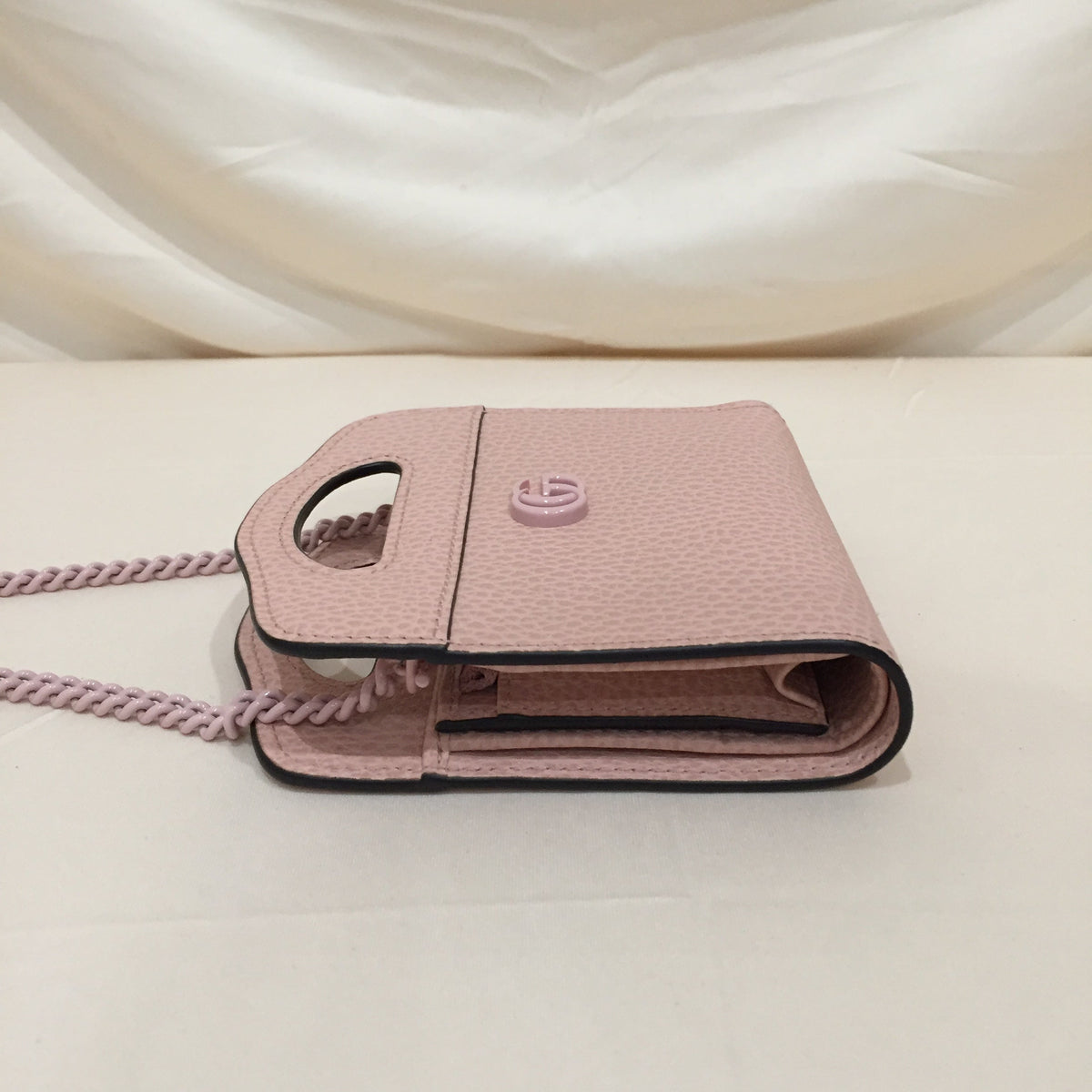 Gucci GG Pink Top Handle Bifold Chain Enamel Wallet Sku# 71982