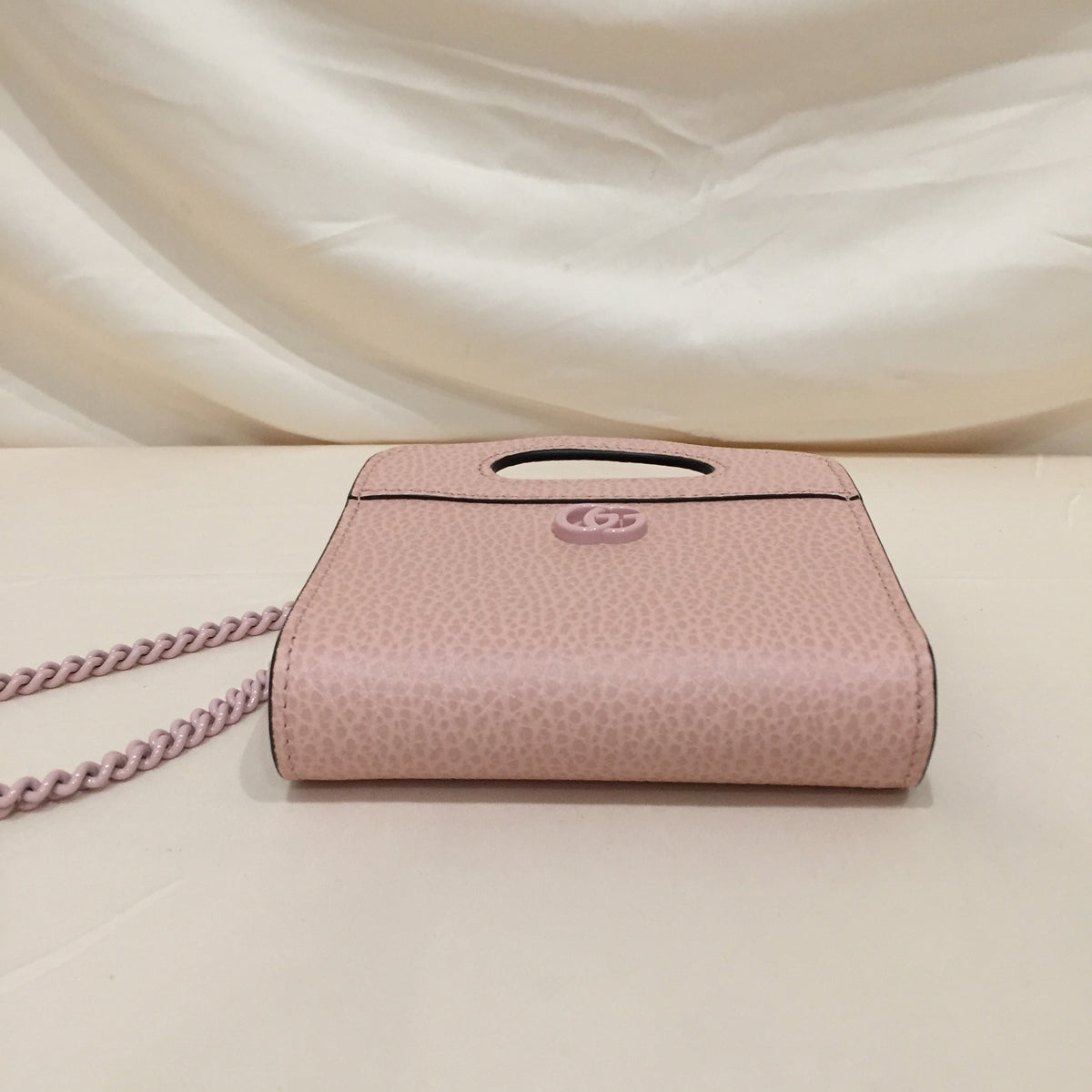 Gucci GG Pink Top Handle Bifold Chain Enamel Wallet Sku# 71982