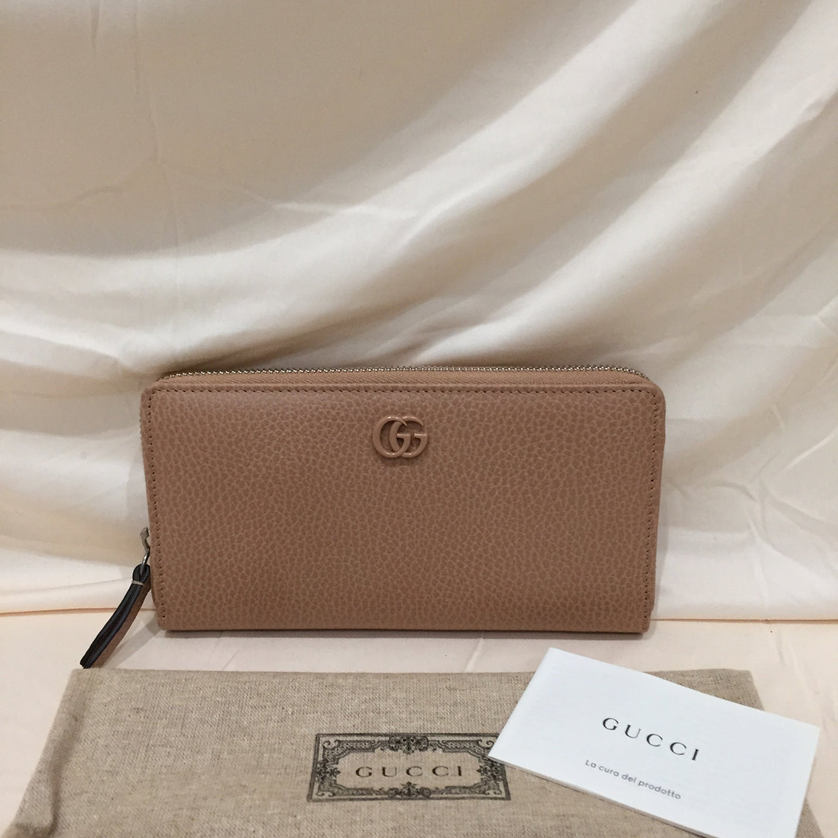 Gucci GG Mocha Beige Leather Zippy Long Wallet Sku# 71977
