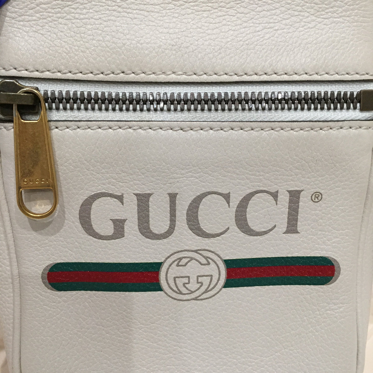 Gucci White GG Leather Messenger Crossbody Bag Sku# 72025