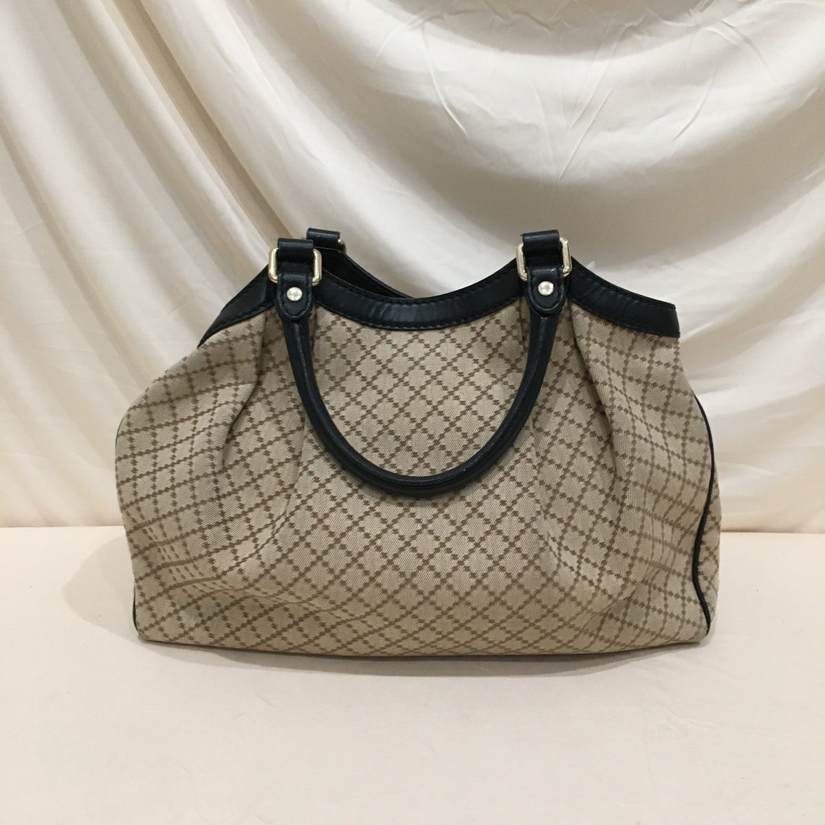 Gucci Beige Black Canvas Medium Diamante Sukey Tote Sku# 71192L
