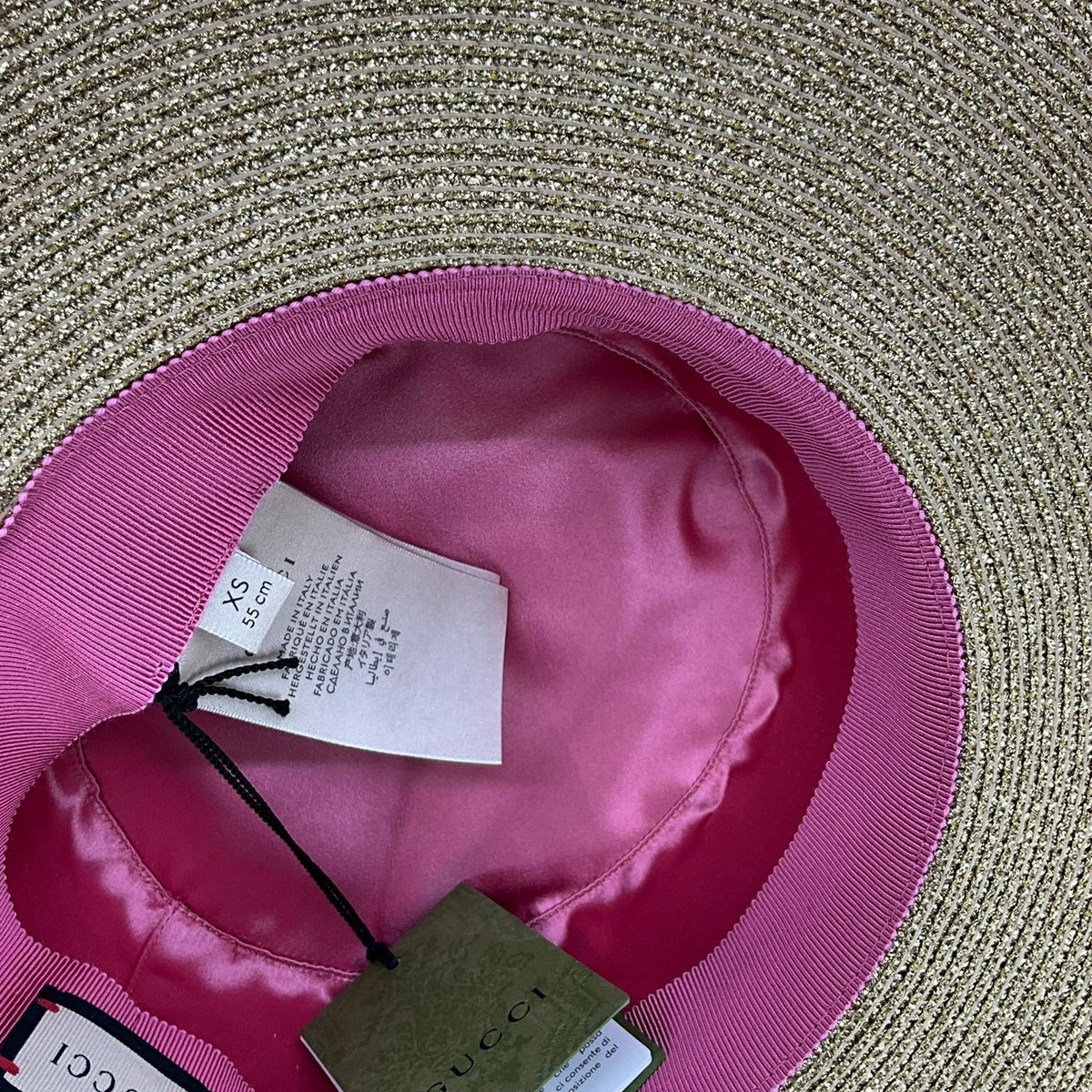 GUCCI Grosgrain-Trimmed Glittered Straw Hat NEW