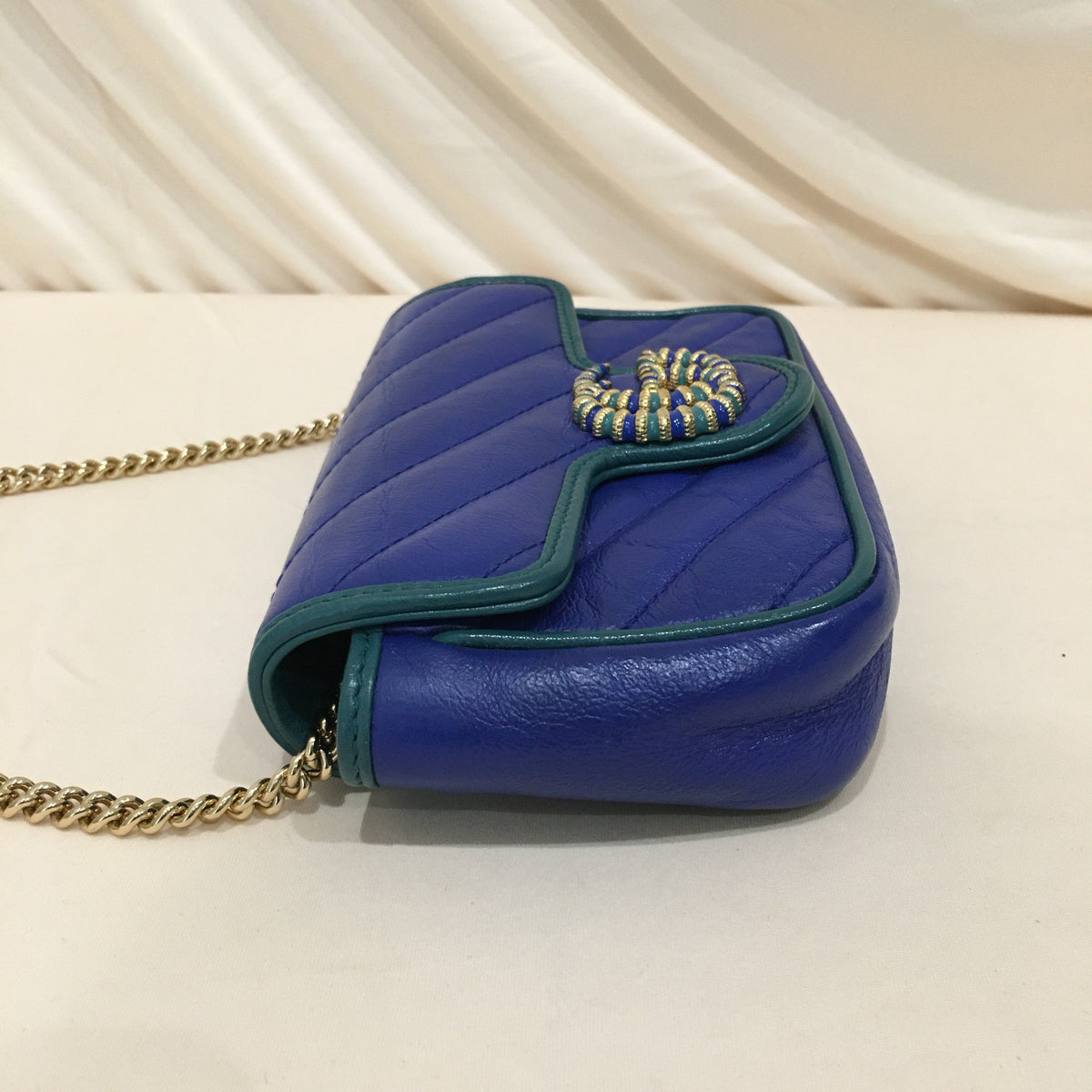 Gucci Blue Green Marmont Super Mini Crossbody Bag Sku# 70185