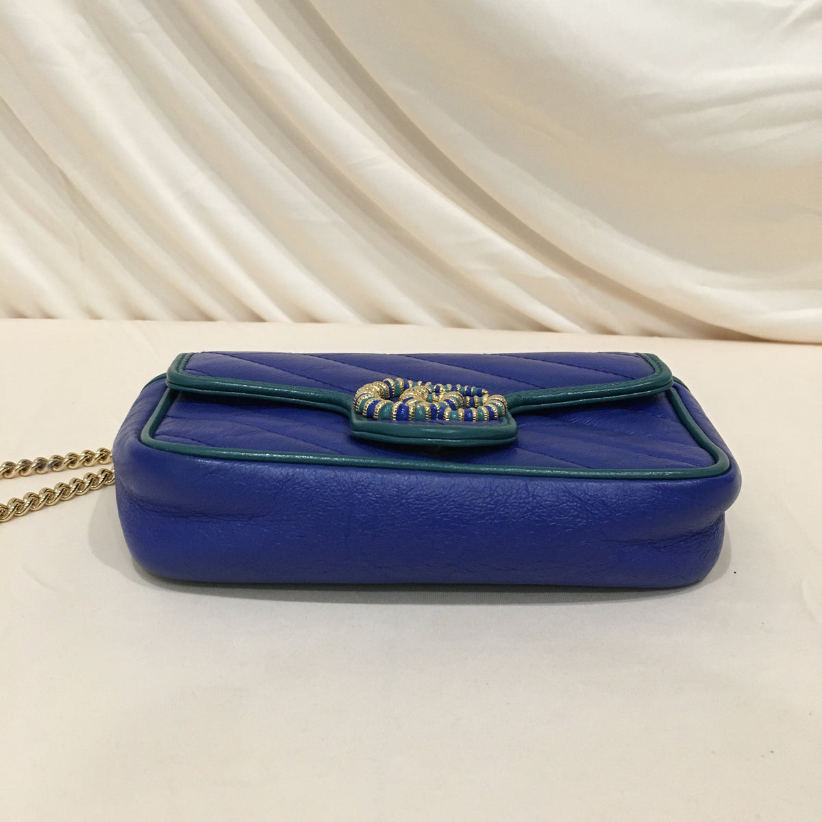 Gucci Blue Green Marmont Super Mini Crossbody Bag Sku# 70185