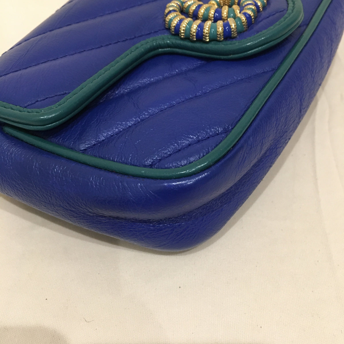 Gucci Blue Green Marmont Super Mini Crossbody Bag Sku# 70185