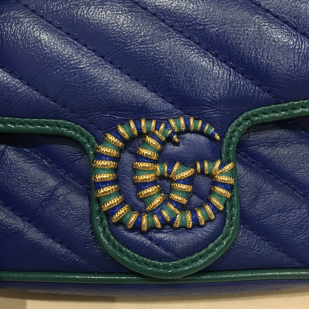 Gucci Blue Green Marmont Super Mini Crossbody Bag Sku# 70185