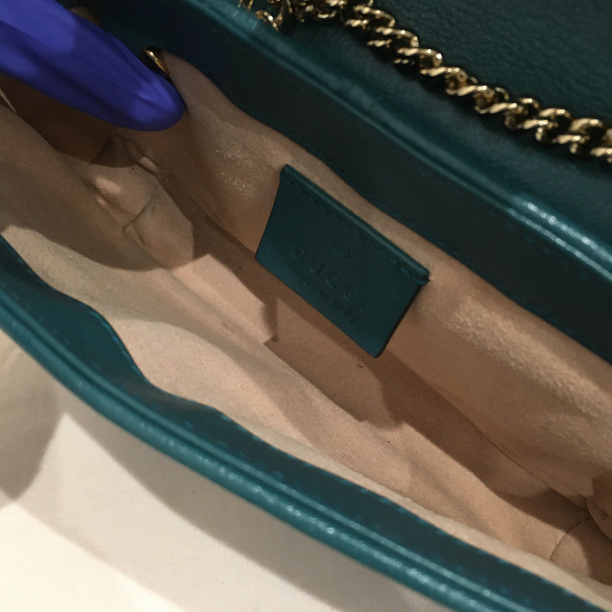 Gucci Blue Green Marmont Super Mini Crossbody Bag Sku# 70185