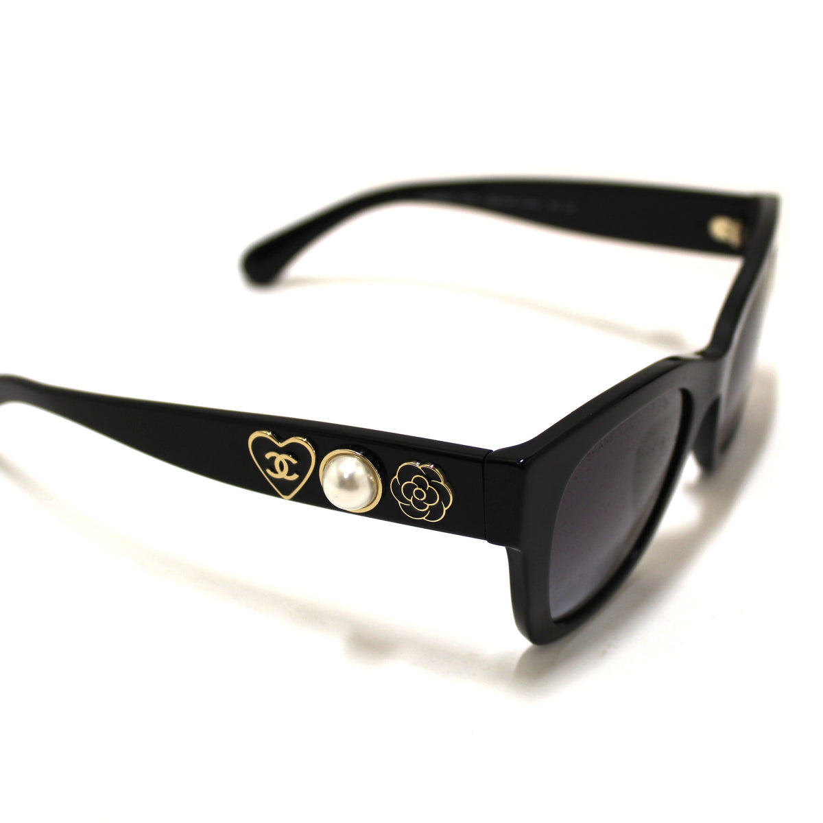 Top Quality Chanel Black Polarized Charms Pearl Square Sunglasses 5479A