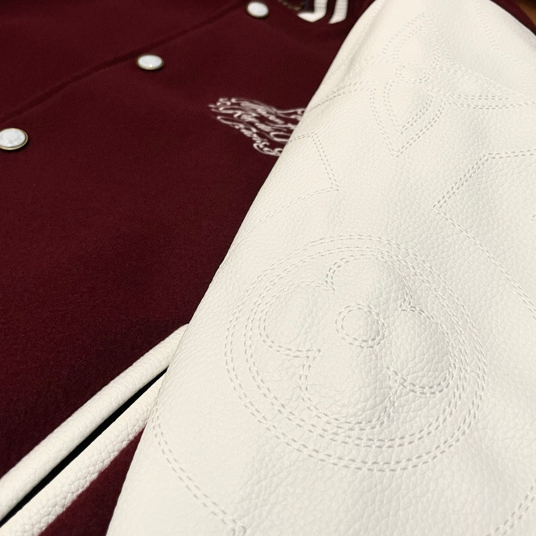 LV EMBROIDERED CALFSKIN VARSITY JACKET BORDEAUX 1AGJCC