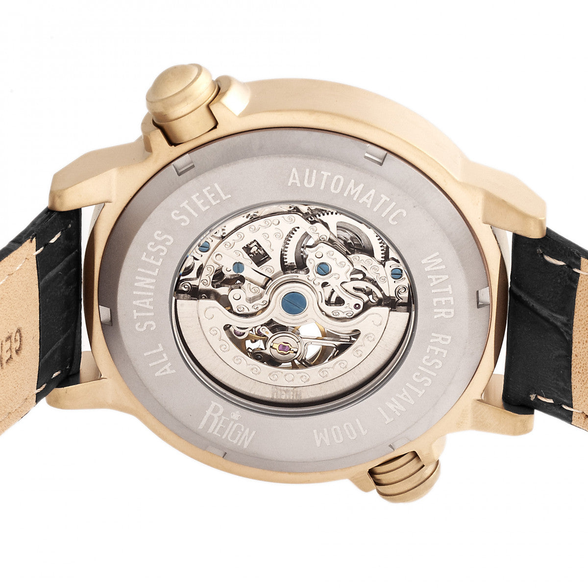 Reign Thanos Automatic Leather-Band Watch - Gold/White