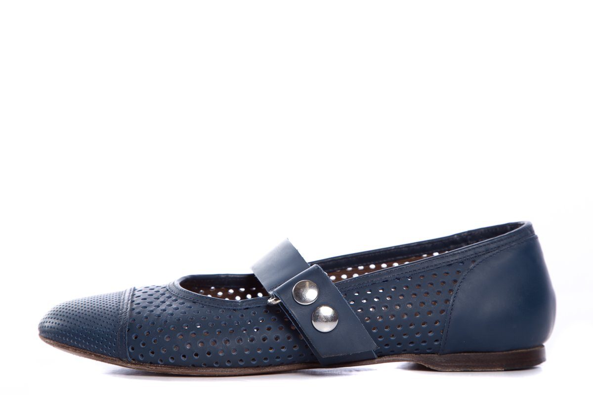 Marni Blue Leather Round-Toe Mary Jane Flats SZ 37.5 Sale