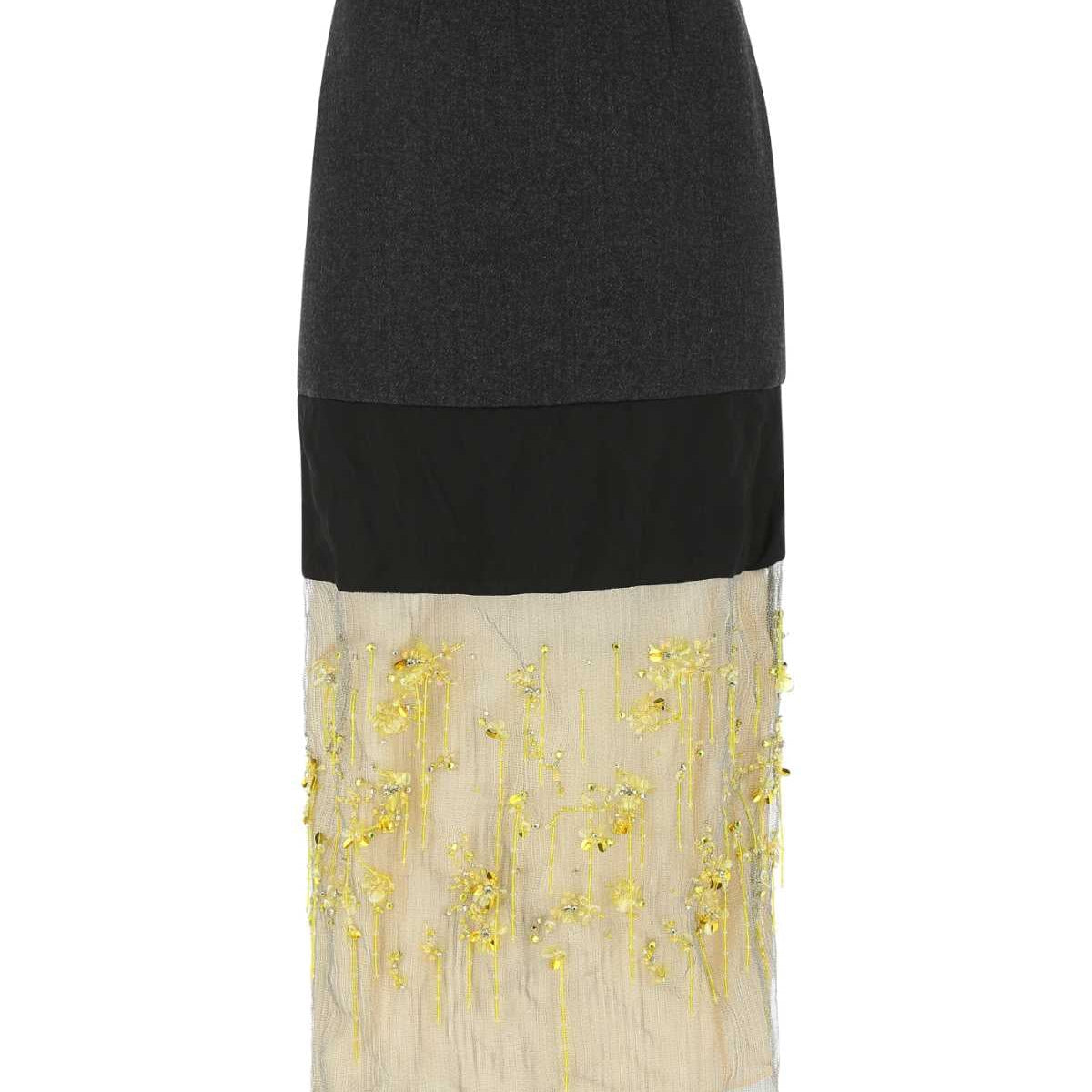 PRADA Multicolor Wool and Mesh Mini Skirt