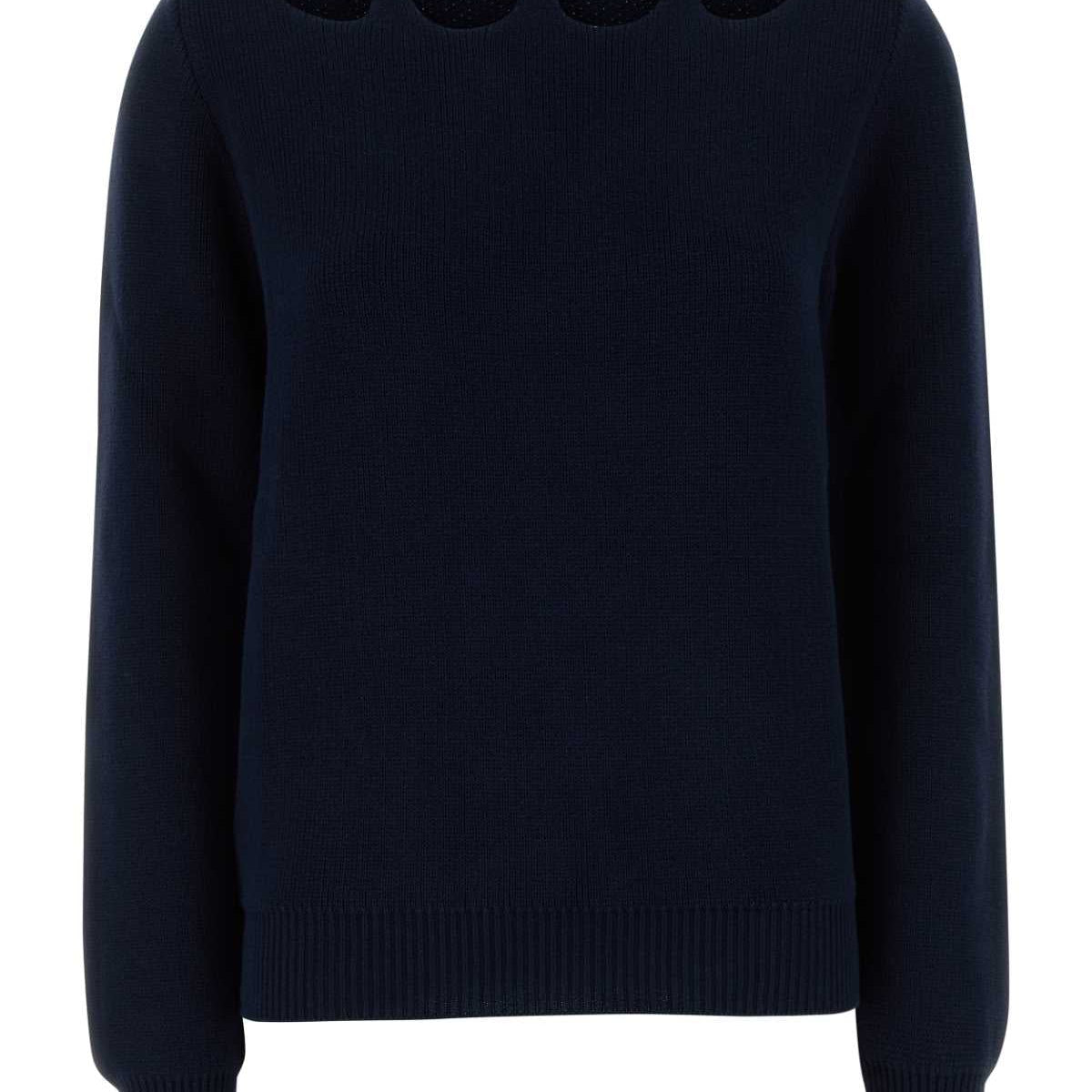 PRADA Cotton Crew-Neck Sweater with Cut-Out Front Details