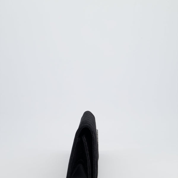 *HOT* Chanel Black Shiny Quilted Long Clutch in Coated Calfskin with Silver Hardware and Crystal CC Detail