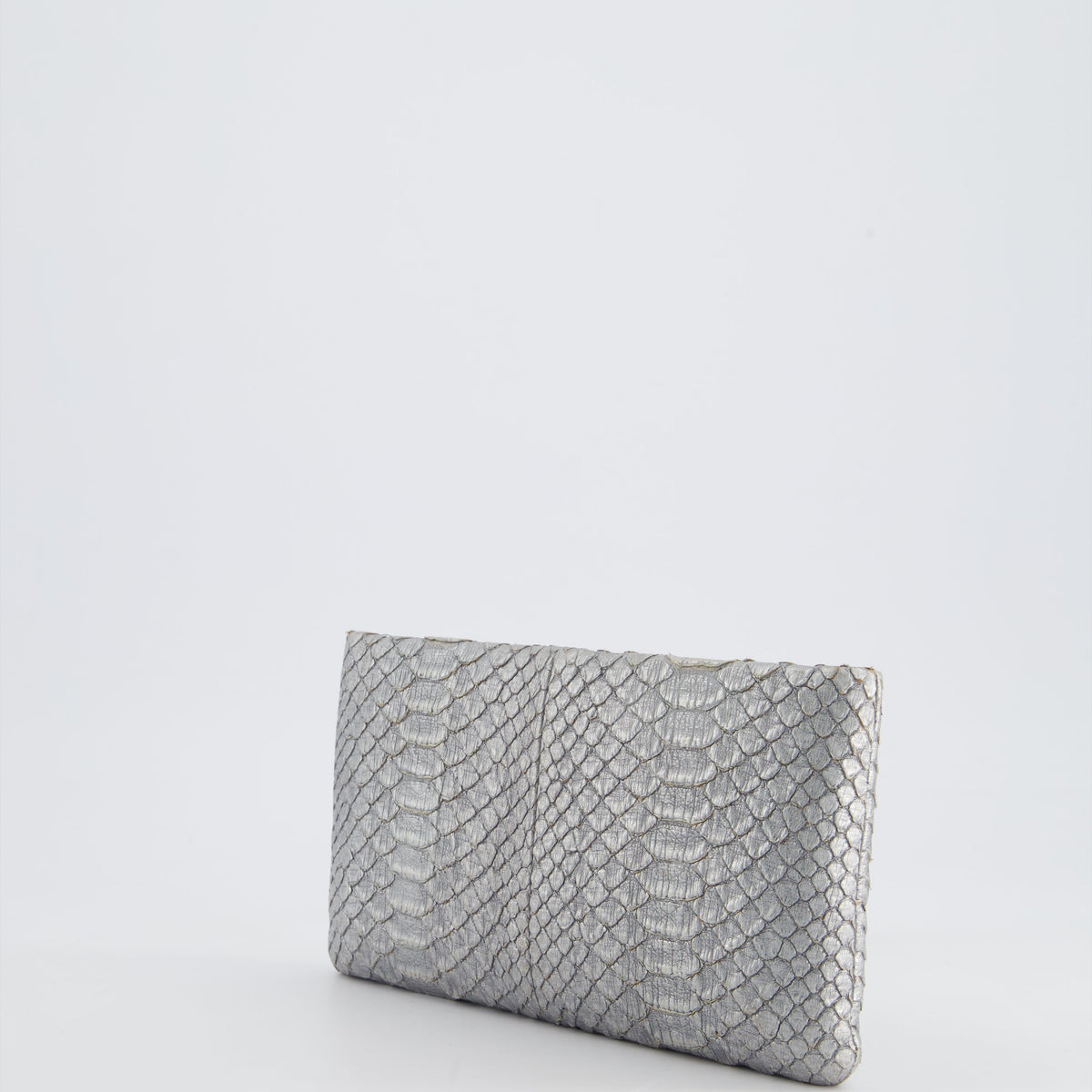 *RARE* Chanel Metallic Silver Paris Bombay Clutch in Python Leather and Antique Gold Hardware with Embellished Crystals