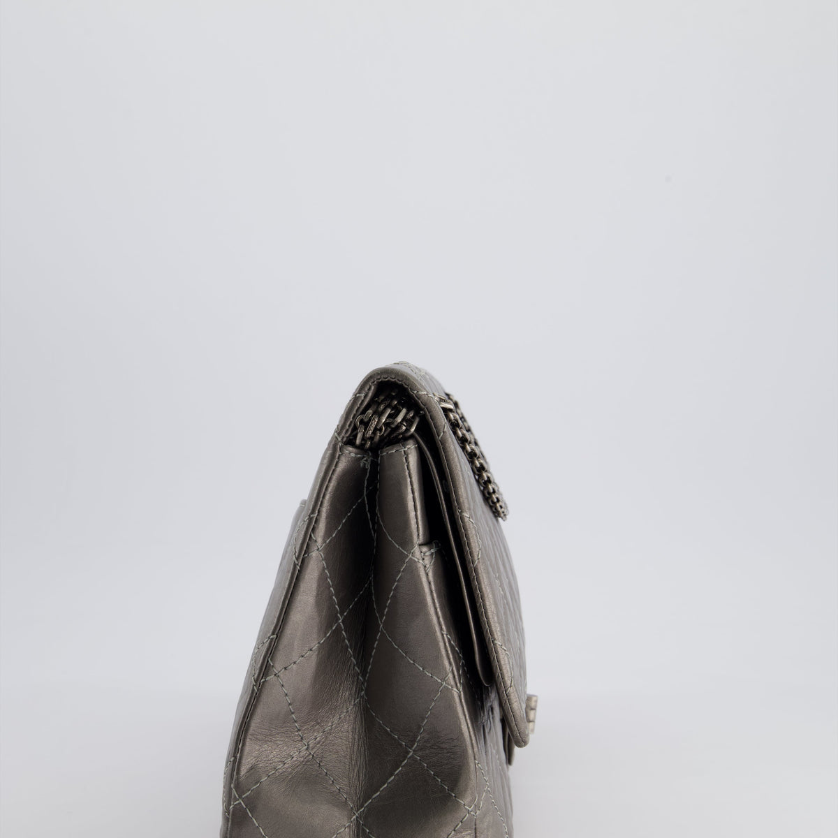 Chanel 2.55 Jumbo Reissue Bag in Metallic Grey Crumpled Calfskin Leather With Gunmetal Hardware