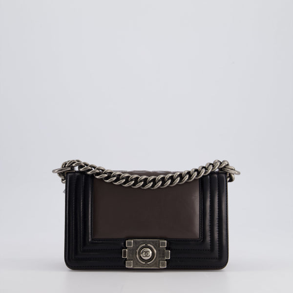 *FIRE PRICE* Chanel Brown and Black Small Boy Bag in Smooth Calfskin with Ruthenium Hardware