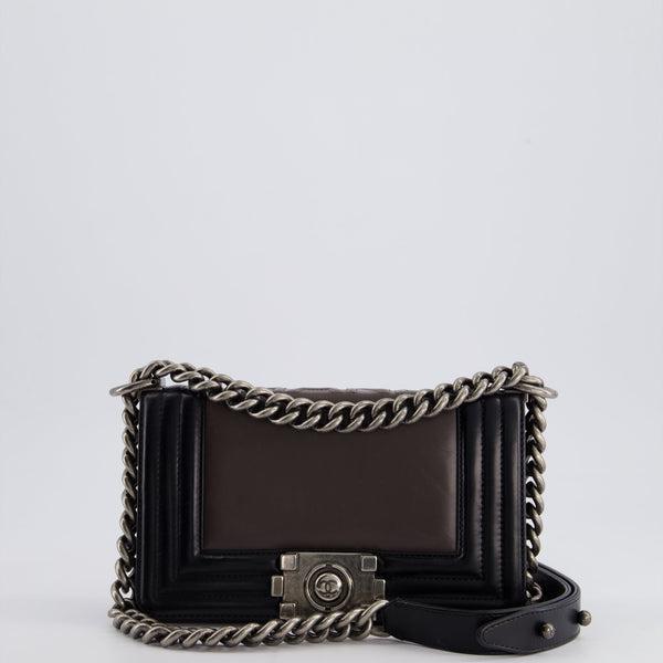 *FIRE PRICE* Chanel Brown and Black Small Boy Bag in Smooth Calfskin with Ruthenium Hardware