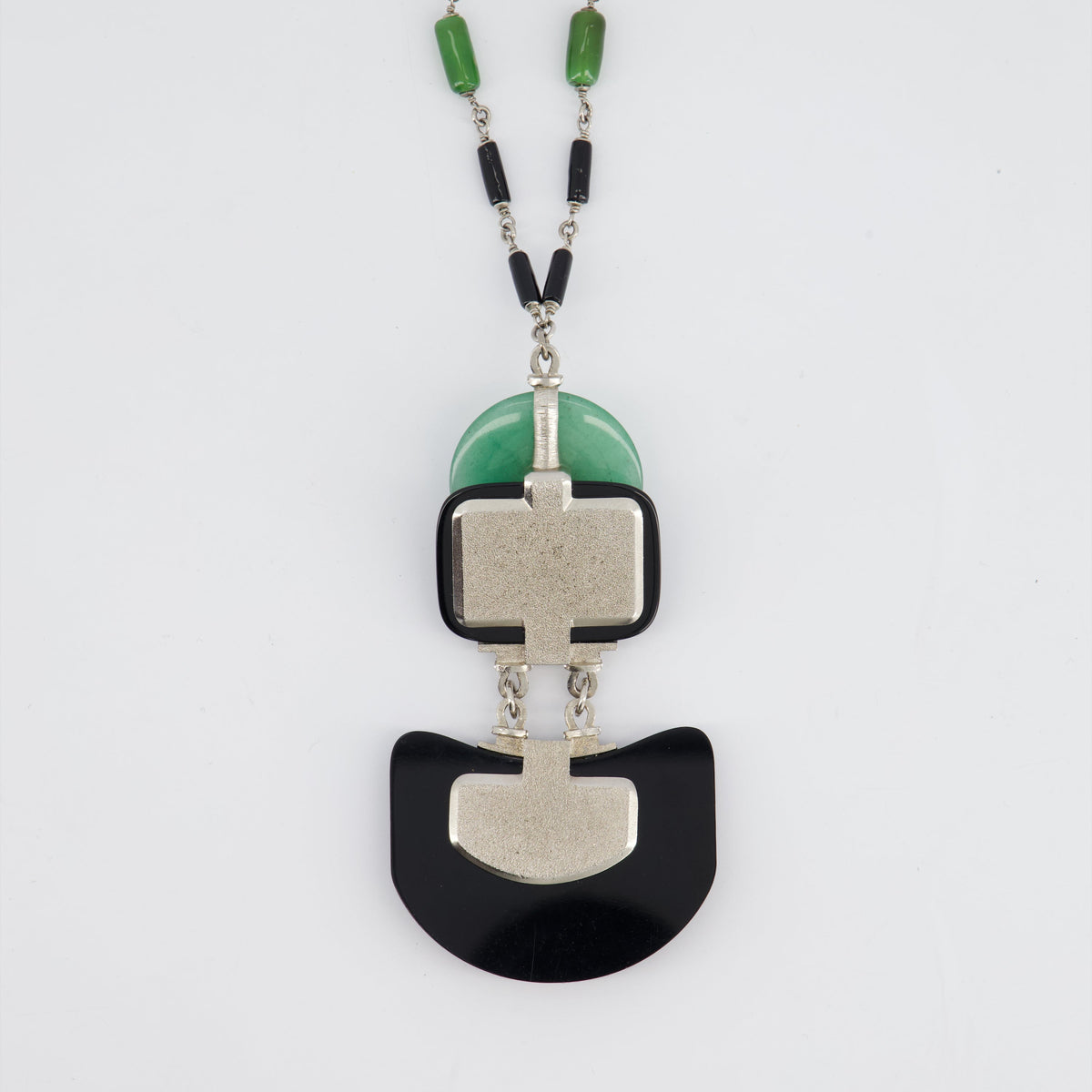 Chanel AW/09 Art Deco Jade, Crystal and Pearl Resin Pendant Necklace