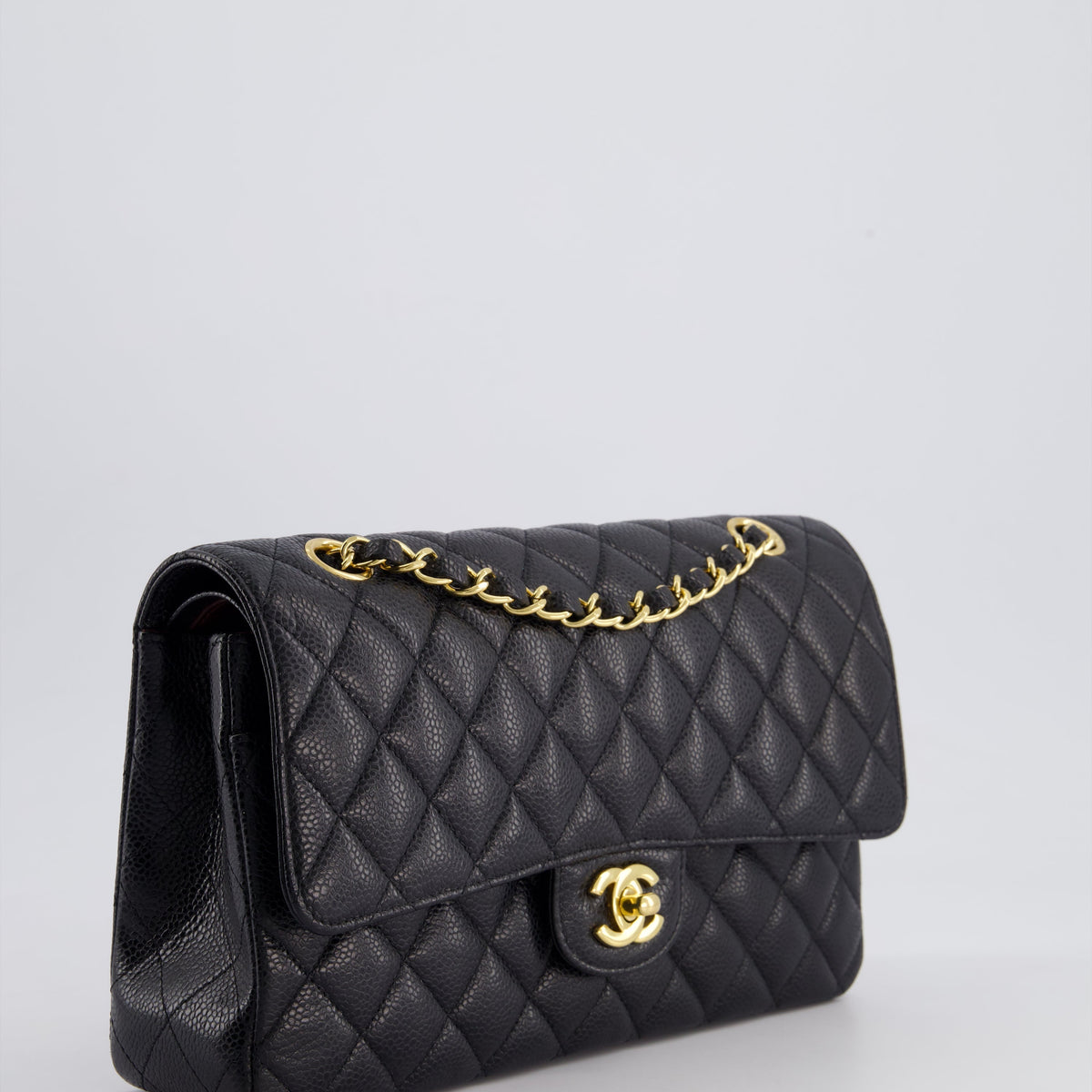 *HOT* Chanel Black Medium Classic Double Flap Bag in Caviar Leather with Gold Hardware