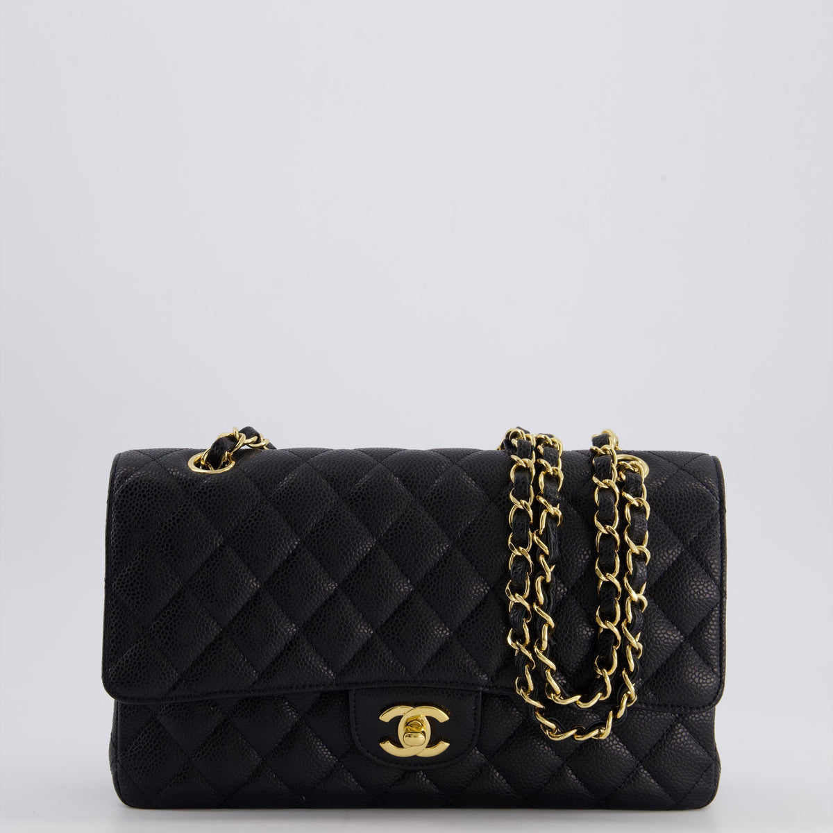 *HOT* Chanel Black Medium Classic Double Flap Bag in Caviar Leather with Gold Hardware