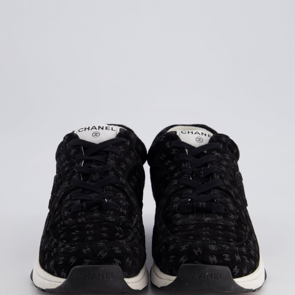 Chanel Black Suede Sneakers with CC Logo Size EU 41.5