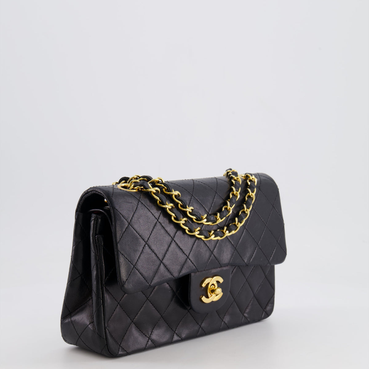 Chanel Black Vintage Classic Small Double Flap Bag in Lambskin Leather with 24K Gold Hardware