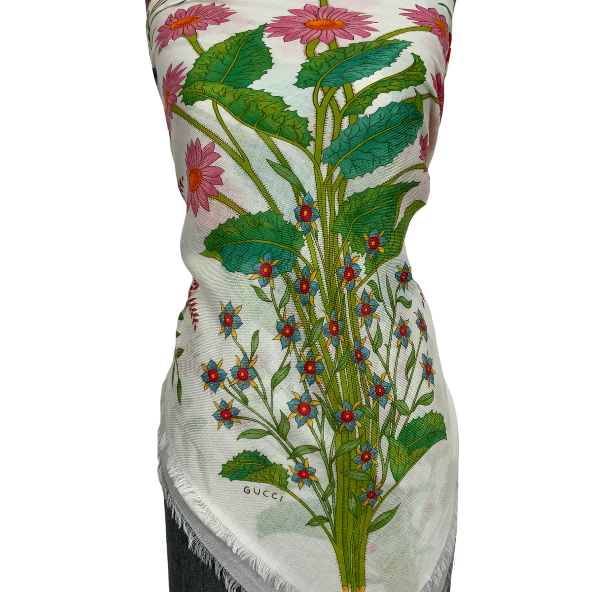 Gucci Floral Wool Silk Scarf NEW