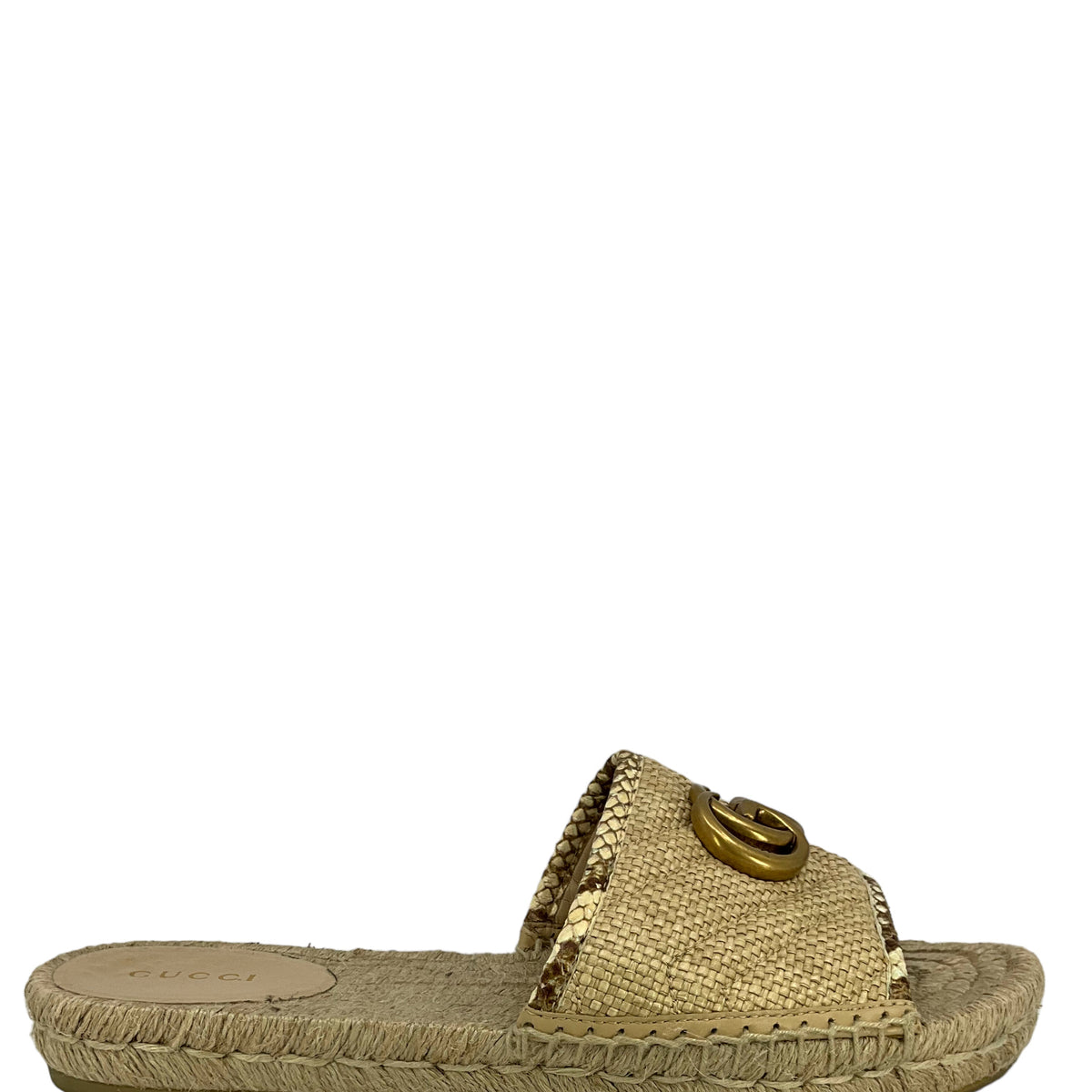GUCCI Straw Elaphe GG Marmont Espadrille Sandals Size 7