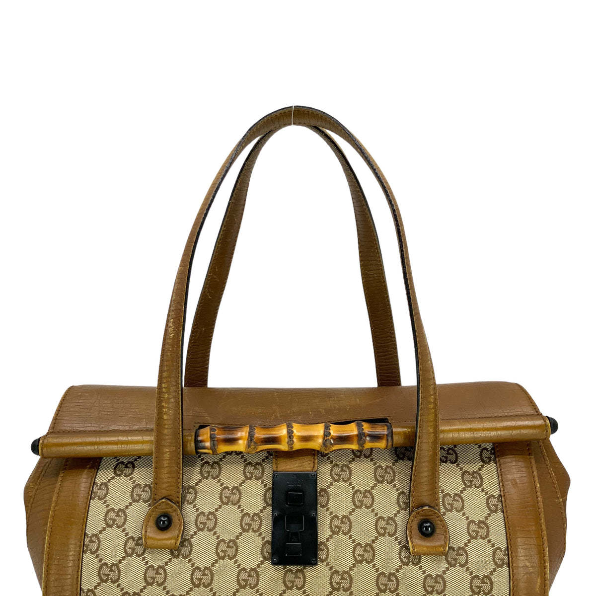 Gucci Monogram GG Canvas Leather Bamboo Bullet Bag