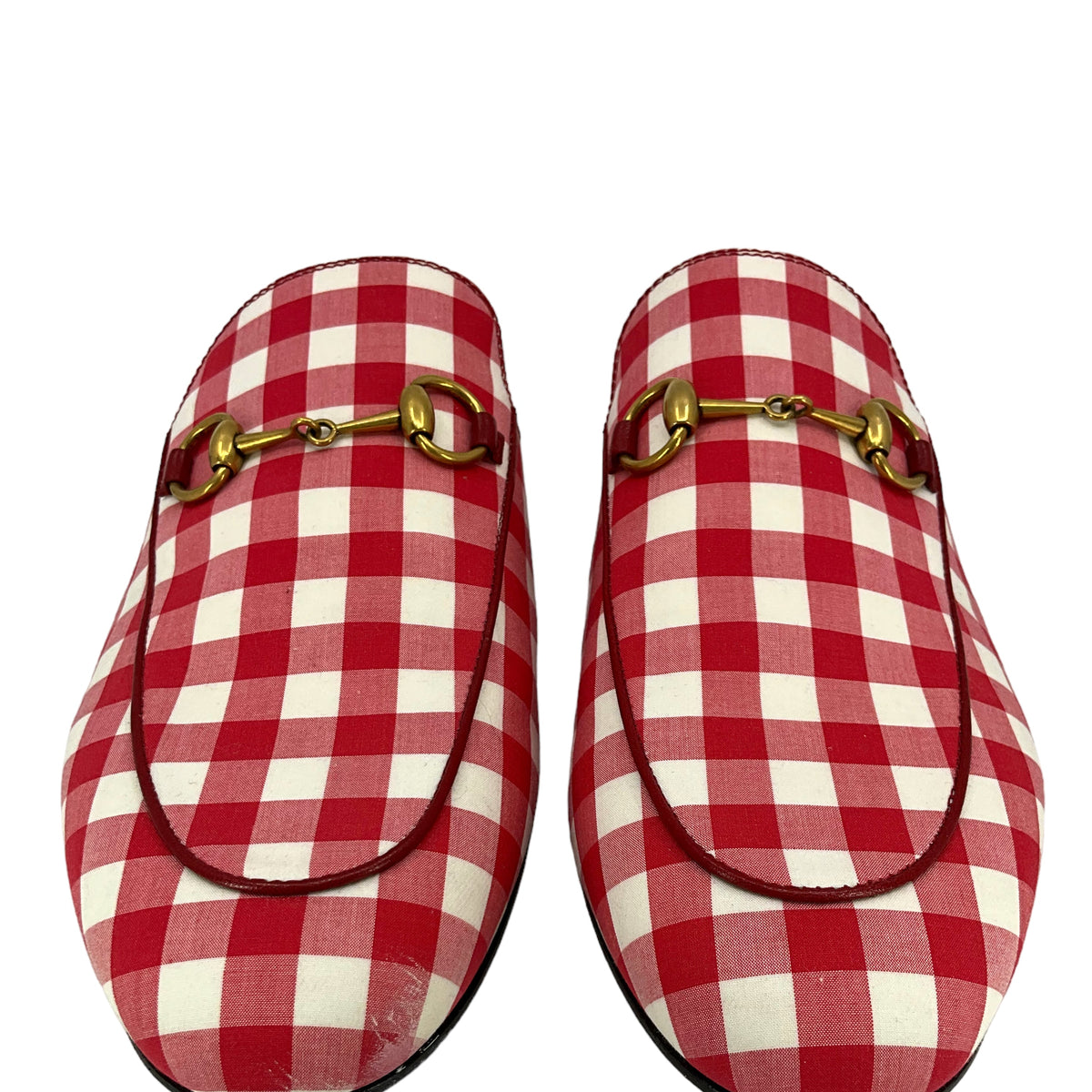 Gucci Princetown Horsebit Gingham Mules Size 10
