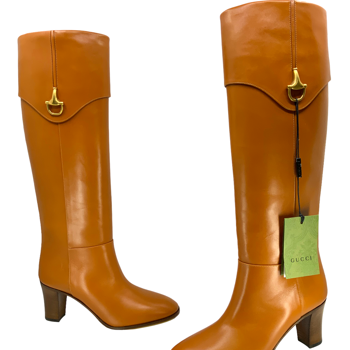 GUCCI Horsebit Leather Knee-High Boots Size 7.5 NEW