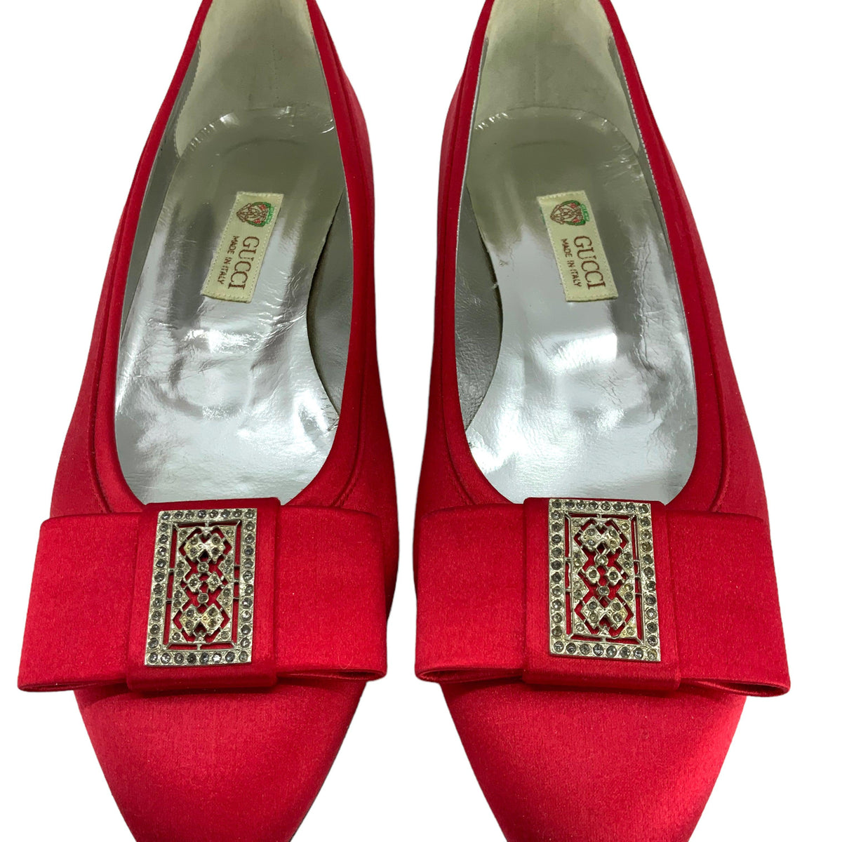 GUCCI Vintage Satin Crystal Bow Pumps Size 8