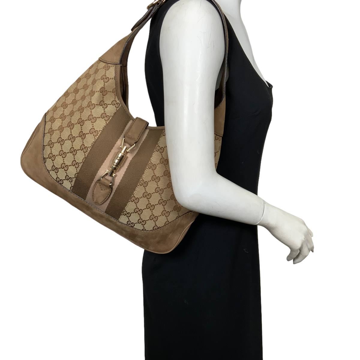 Gucci Monogram Canvas and Suede Medium Jackie O Hobo Bag