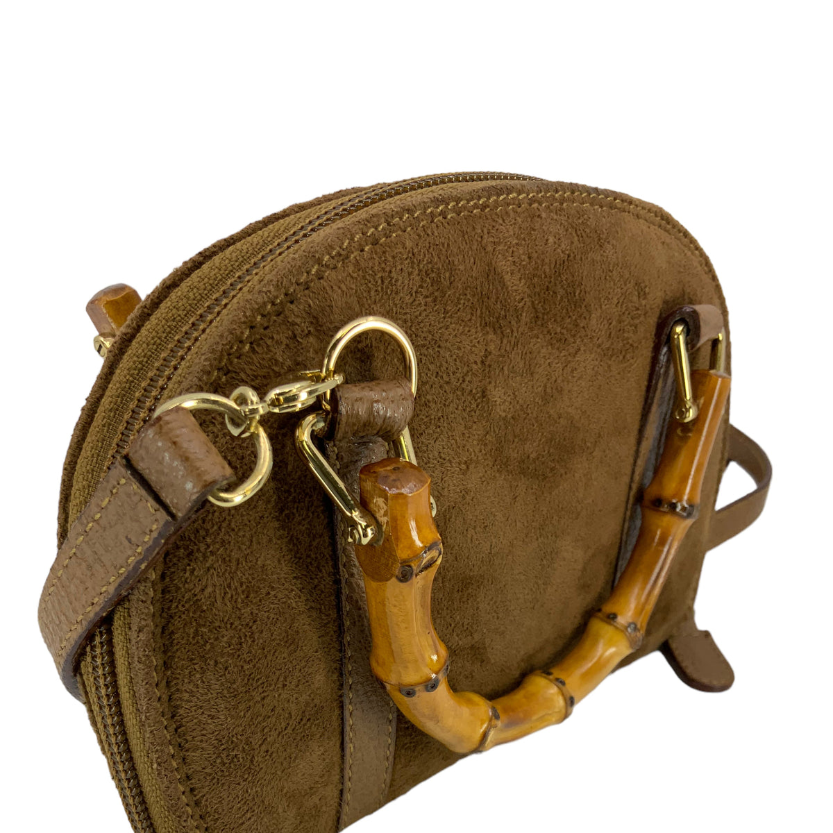 GUCCI Vintage Suede Bamboo Handle Mini Wallet Crossbody Bag