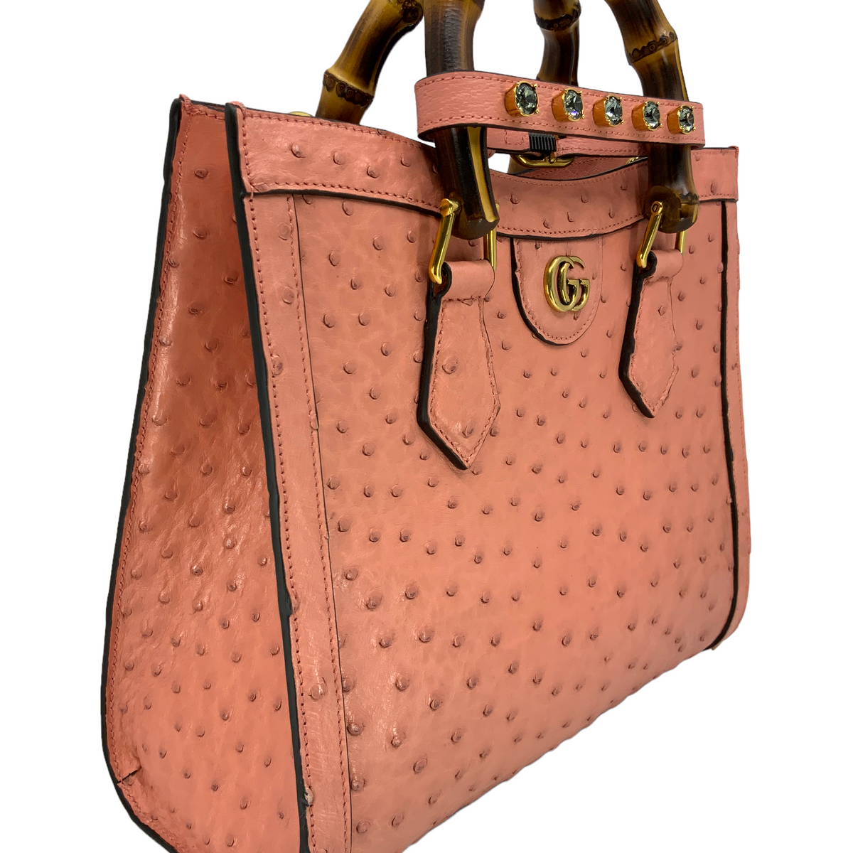 GUCCI Diana Small Ostrich  Bamboo Handle Tote NEW