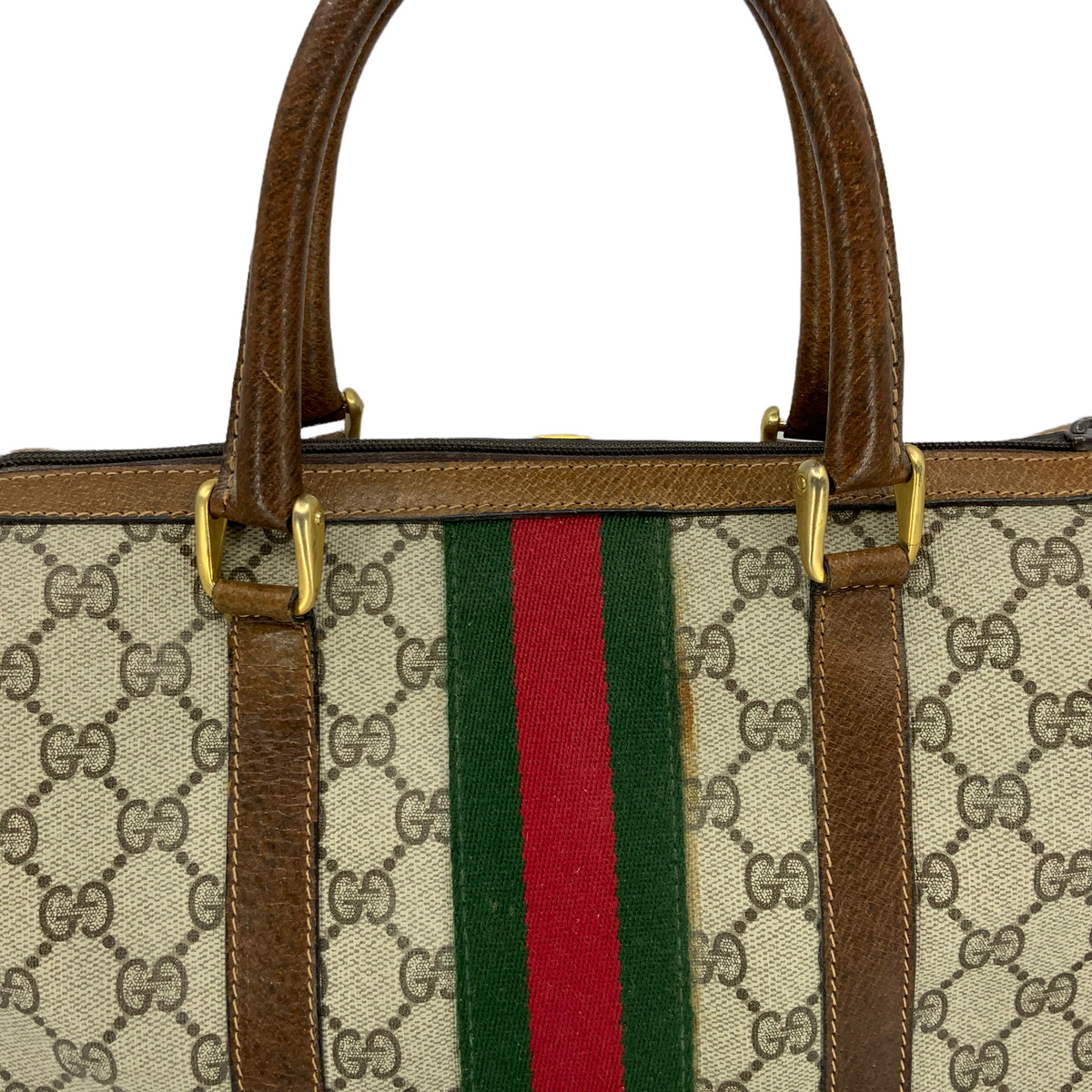 Gucci Vintage Boston Sherry Line Monogram Canvas Small Satchel Bag