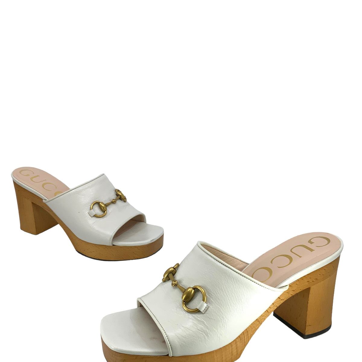 GUCCI Houdan Horsebit Wood Clog Mule Platform Sandals Size 9