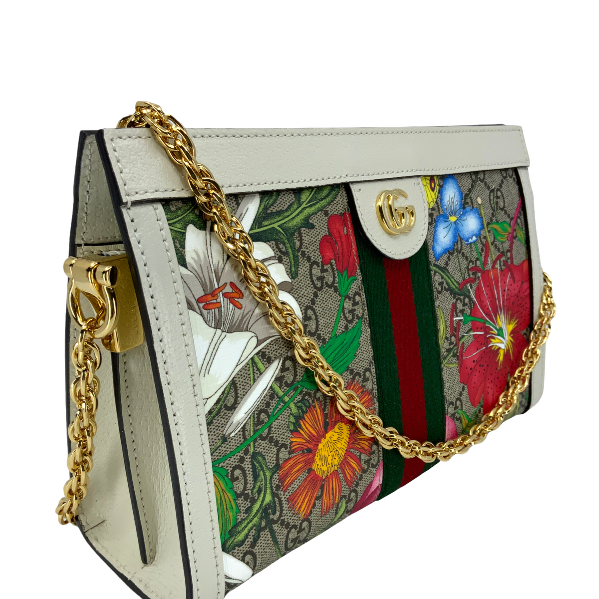 GUCCI GG Supreme Monogram Flora Web Small Ophidia Chain Shoulder Bag NEW