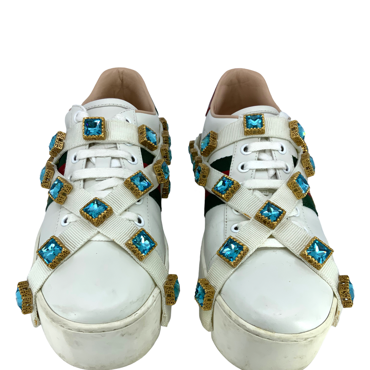 GUCCI Ace Embroidered Platform Sneakers Size 6.5