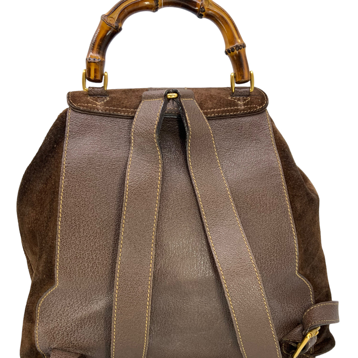 Gucci Vintage Suede Bamboo Drawstring Backpack