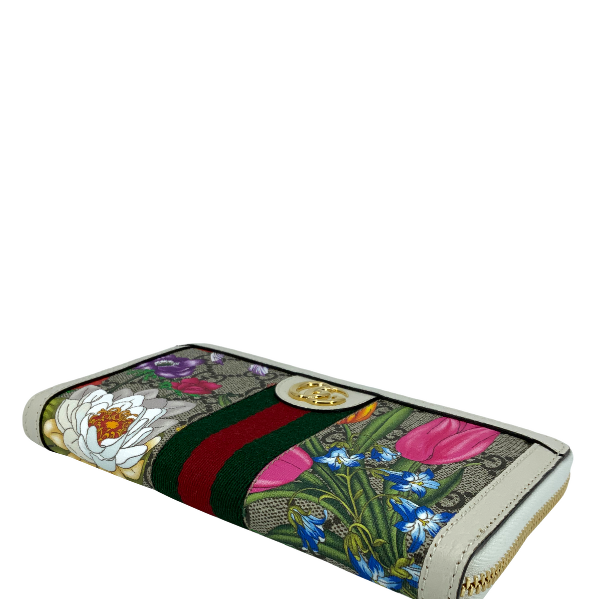 Gucci Ophidia Flora Web Zip Around Wallet NEW